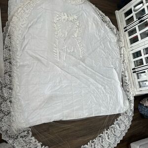 Hand Embroidered Cathedral Veil with French Lace trim and appliqué